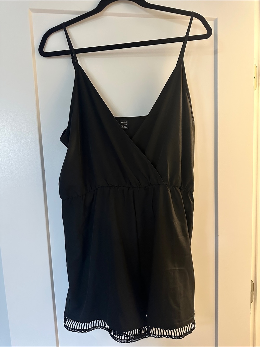 SHEIN Black Sleeveless V-Neck Romper with Lace Hem